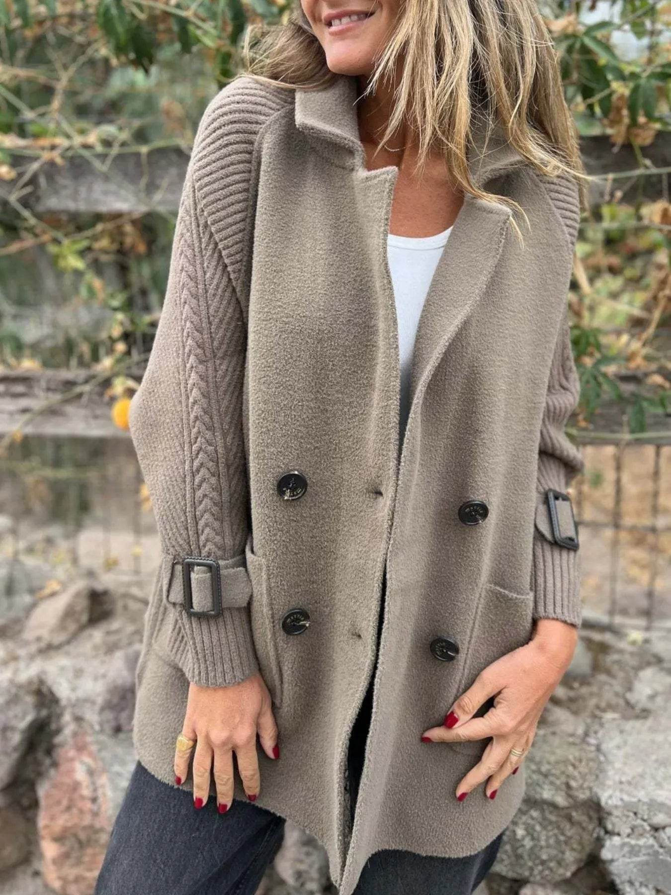 Full Size Texture Knit Longline Coat Plus Size - ELY VESSA LLC