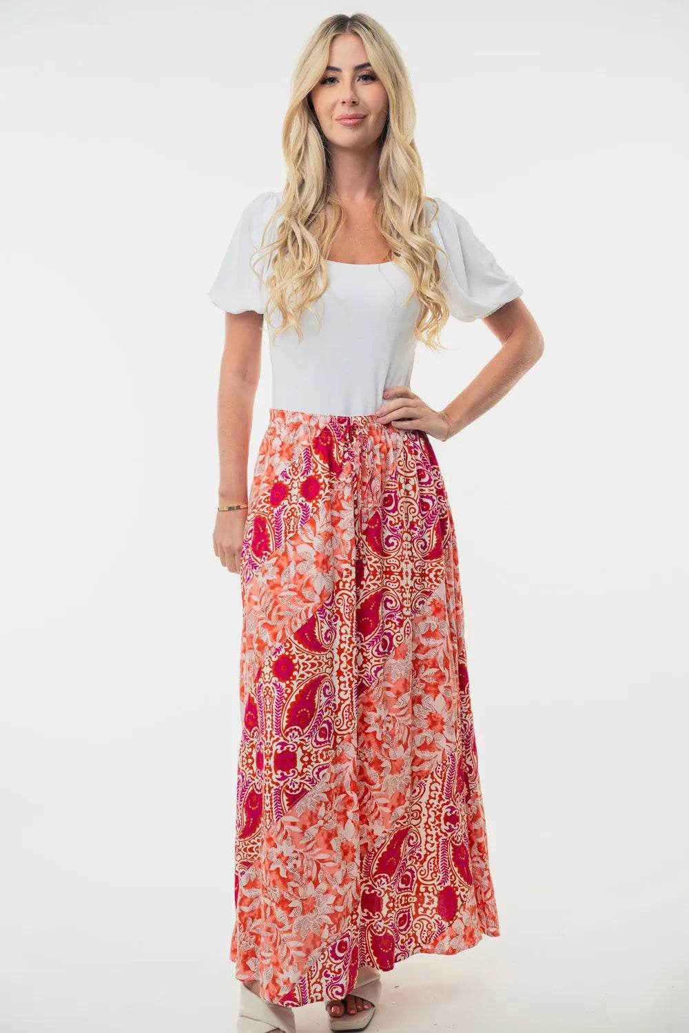White Birch Full Size High Waisted Floral Woven Skirt - ELY VESSA LLC