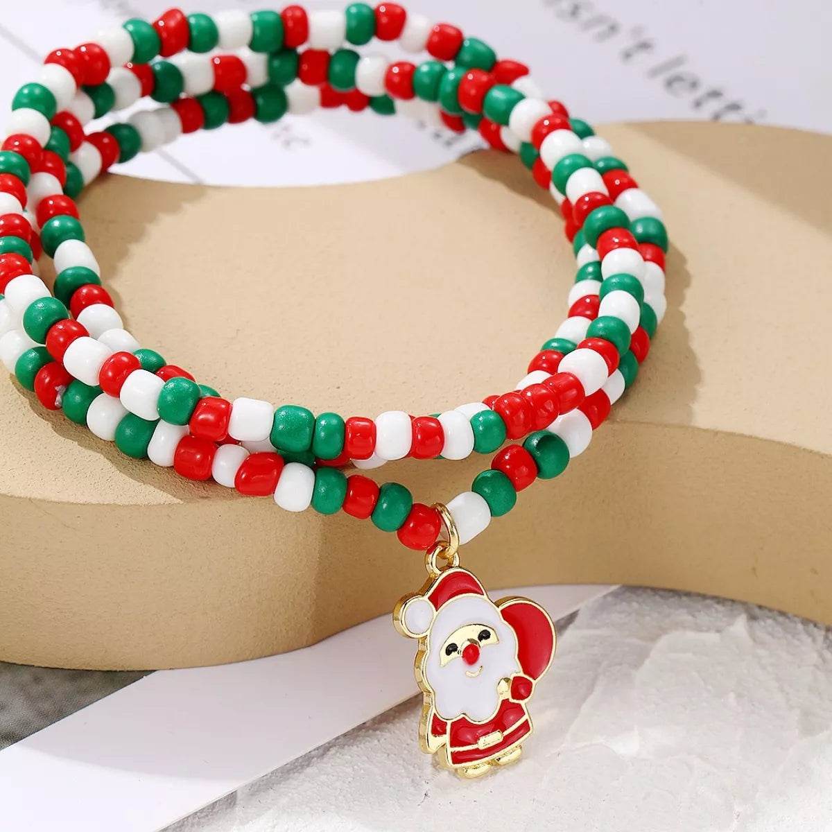 Christmas Beaded Necklace with Santa Charm - ELY VESSA LLC