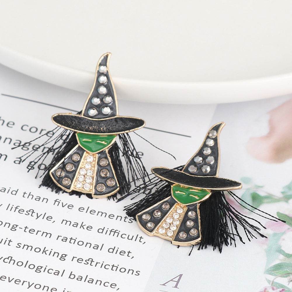 Witch Rhinestone Alloy Earrings - ELY VESSA LLC