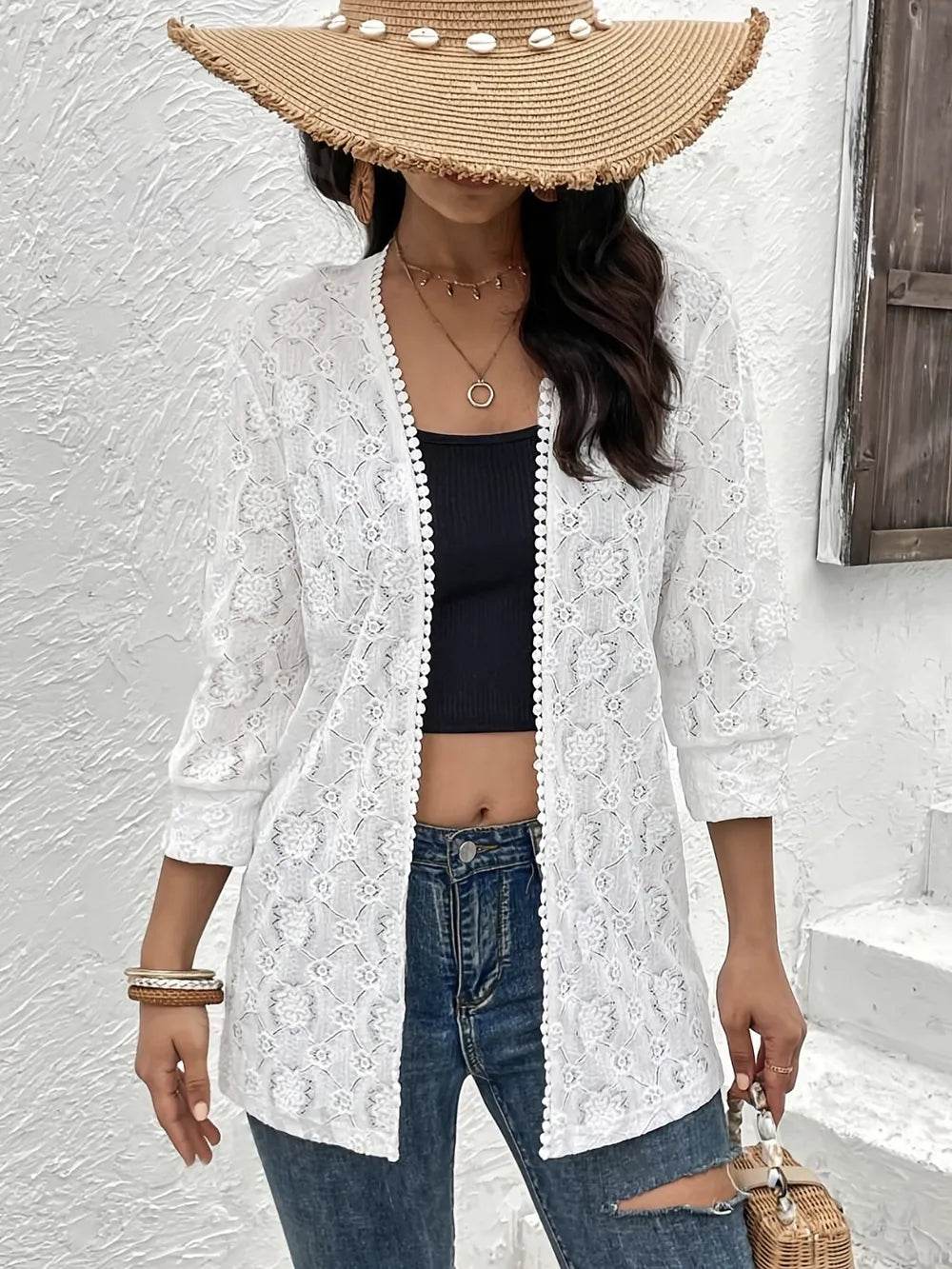 Lace Open Front Cover Up - ELY VESSA LLC