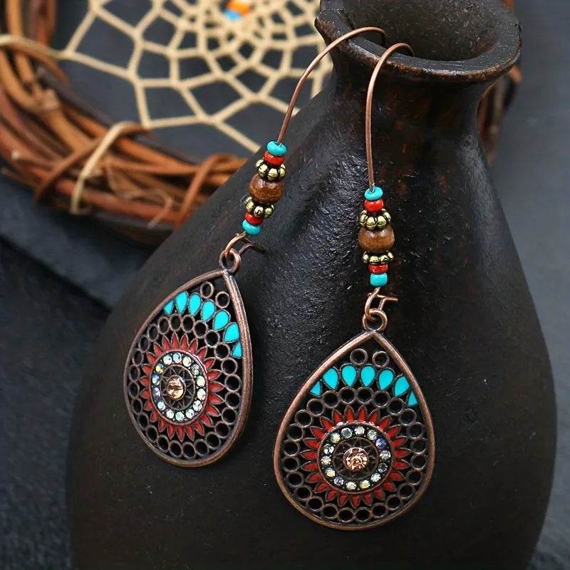 Alloy Oil Drip Beaded Teardrop Earrings - ELY VESSA LLC
