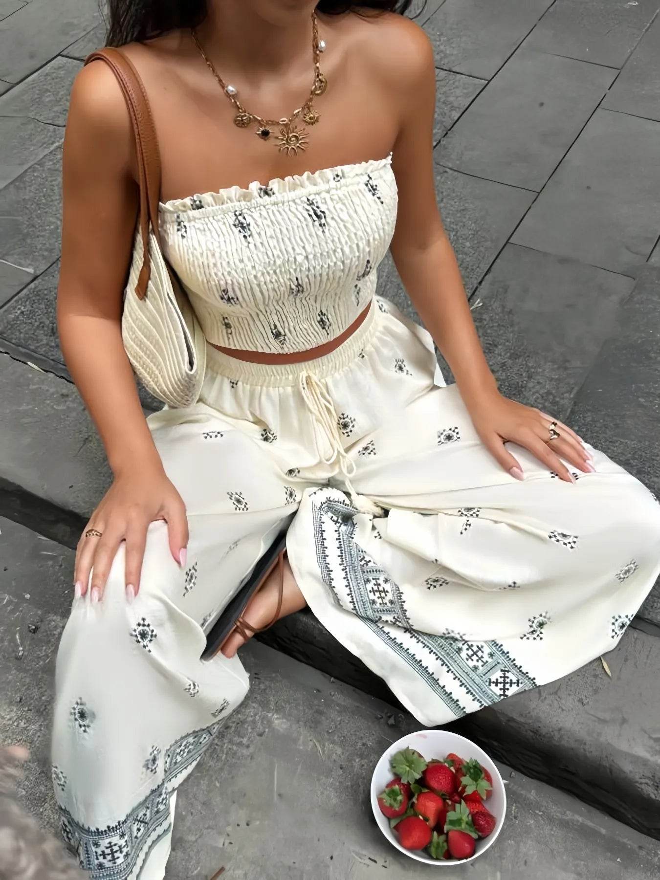 Smocked Tube Top and Pants Set - ELY VESSA LLC