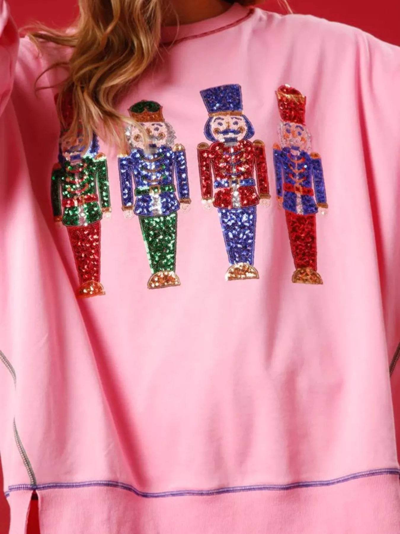 Christmas Nutcracker Sequin Round Neck Sweatshirt - ELY VESSA LLC