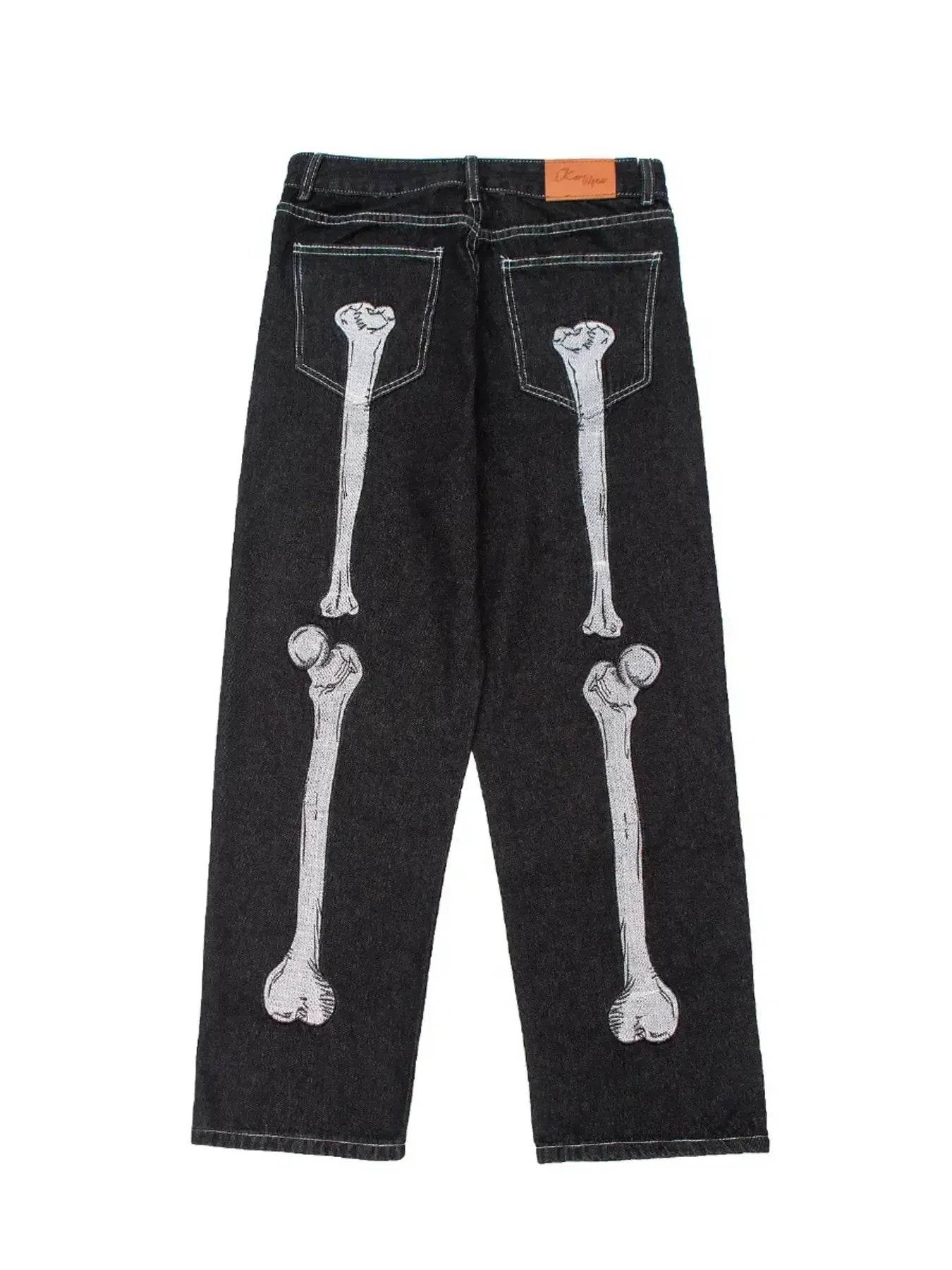 Men's Skeleton Embroidered Straight Leg Jeans - ELY VESSA LLC