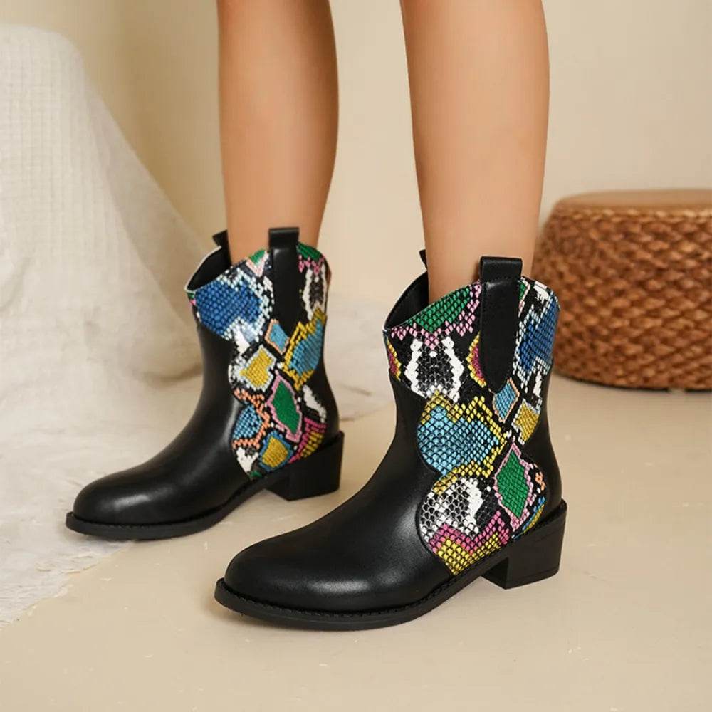 PU Leather Color Block Boots - ELY VESSA LLC