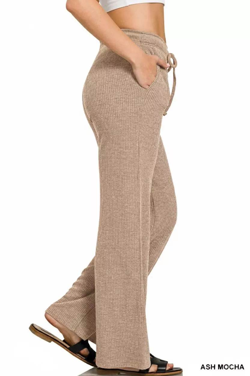 Zenana Ribbed Drawstring Lounge Pants - ELY VESSA LLC