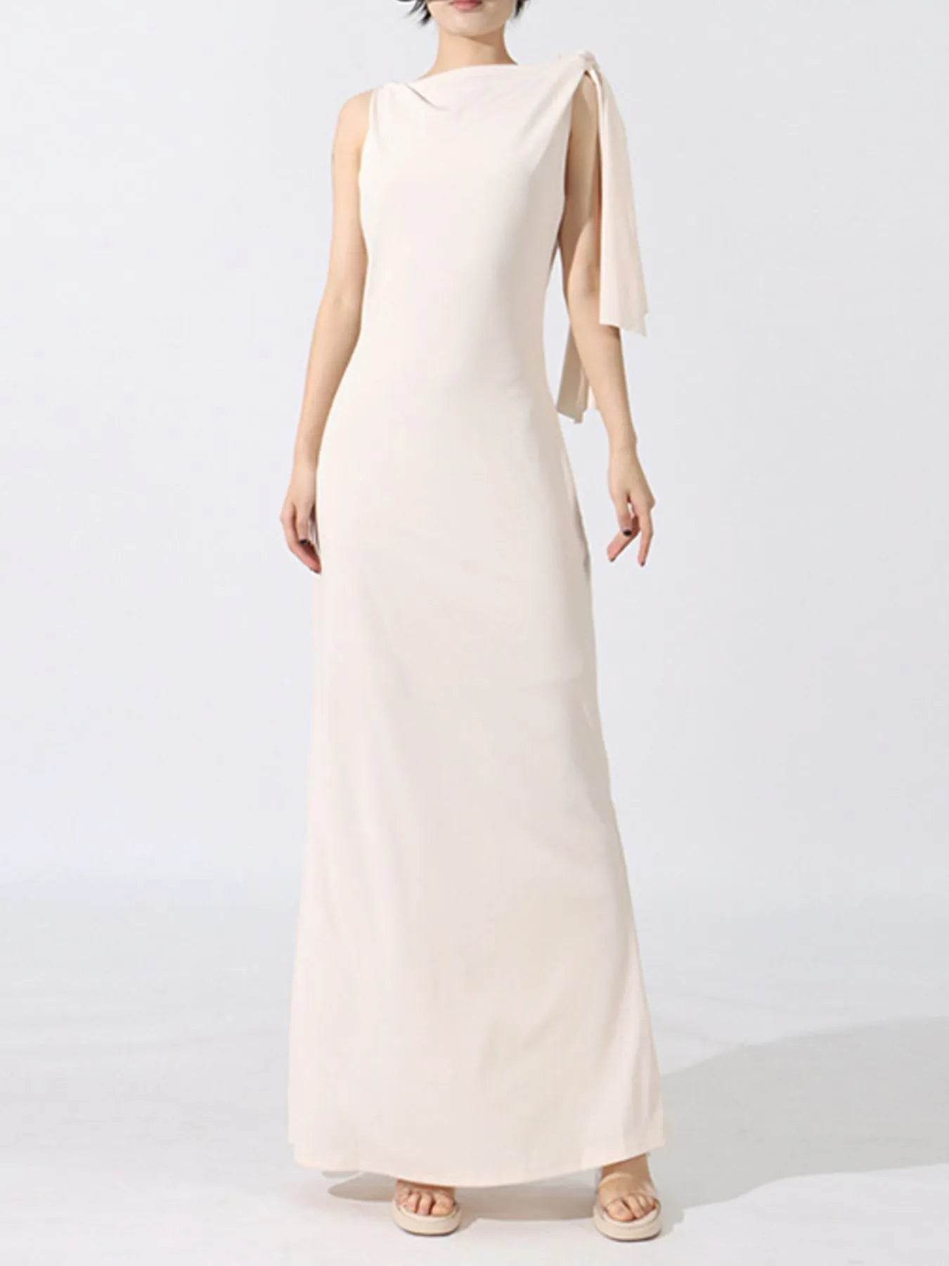 Tie Shoulder Sleeveless Maxi Dress - ELY VESSA LLC