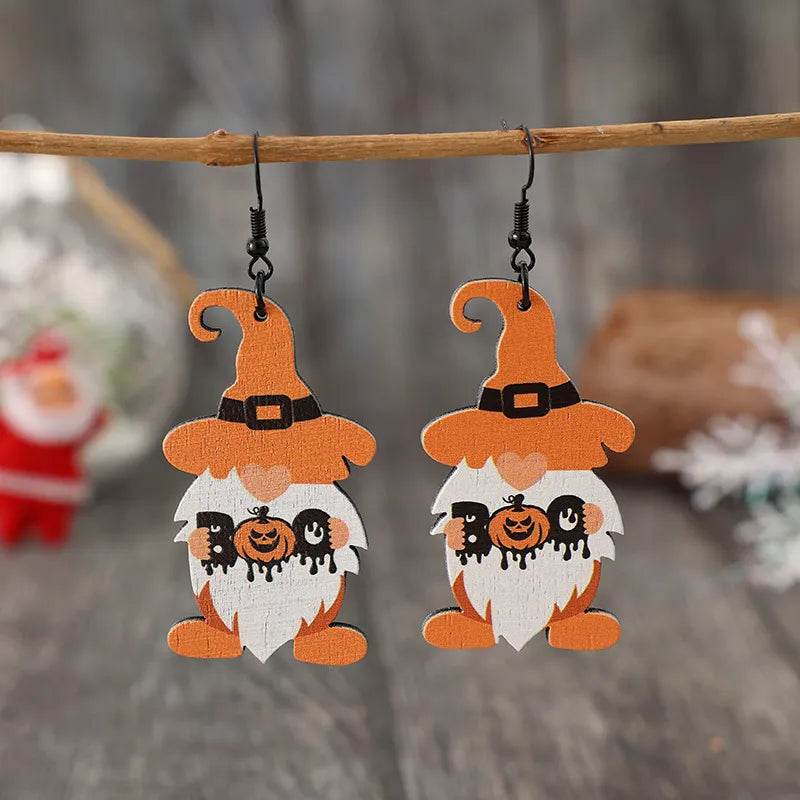 Wooden Dwarfs Pumpkin Dangle Earrings - ELY VESSA LLC