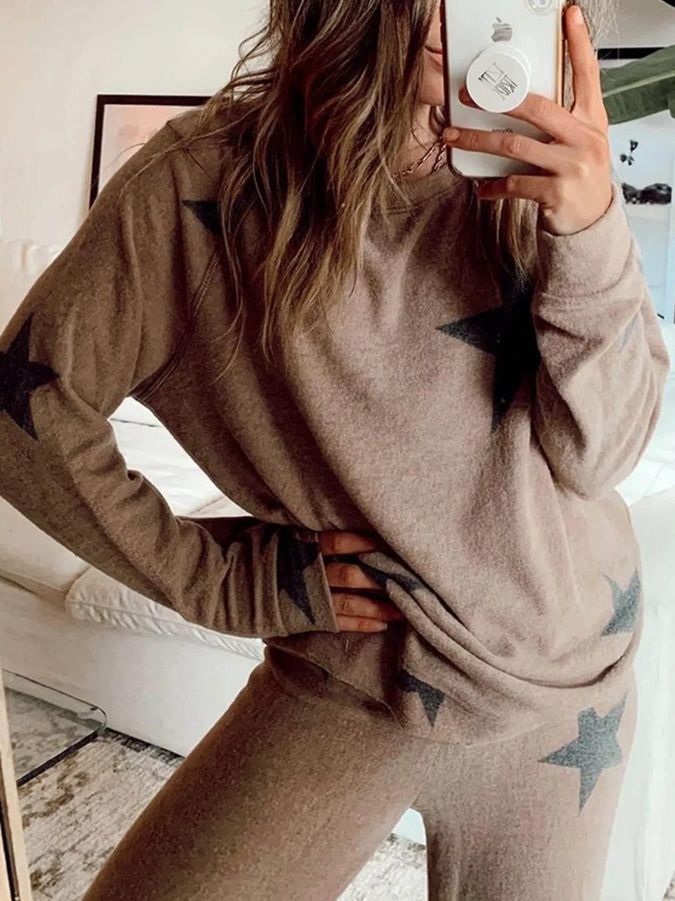 Star Print Top and Drawstring Pants Set - ELY VESSA LLC