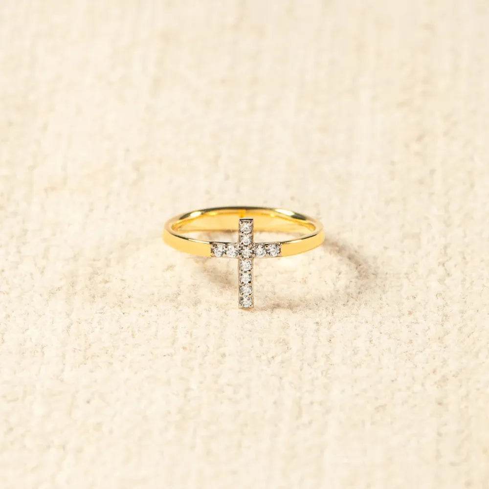 925 Sterling Silver Inlaid Zircon Cross Ring - ELY VESSA LLC