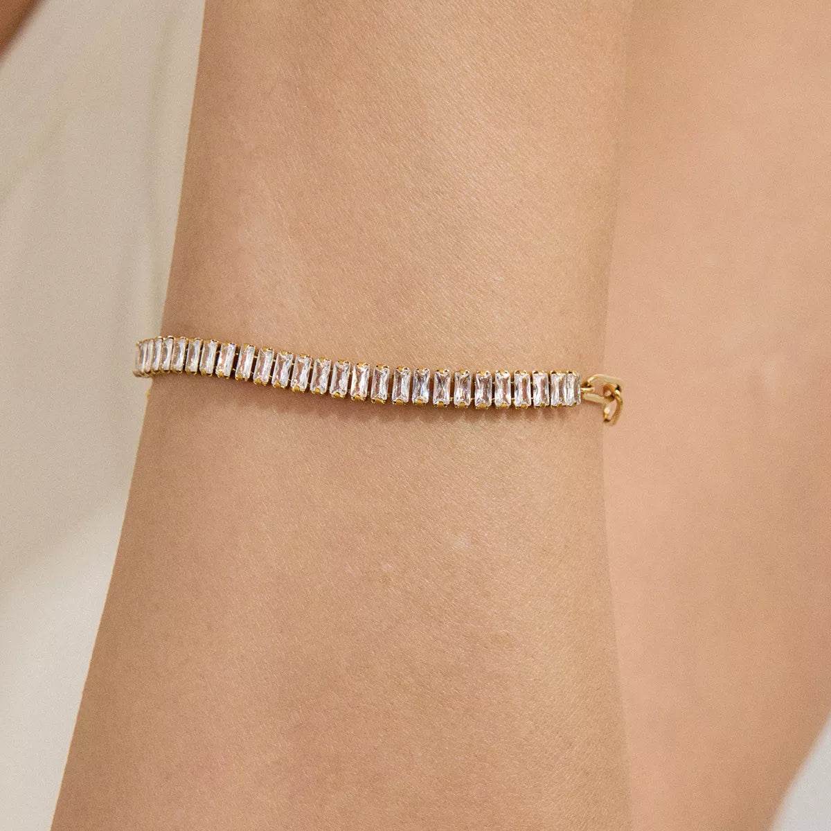 18K Gold-Plated Stainless Steel Rhinestone Chain Bracelet - ELY VESSA LLC