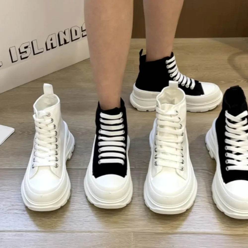 Lace Up Canvas Platform Sneakers - ELY VESSA LLC