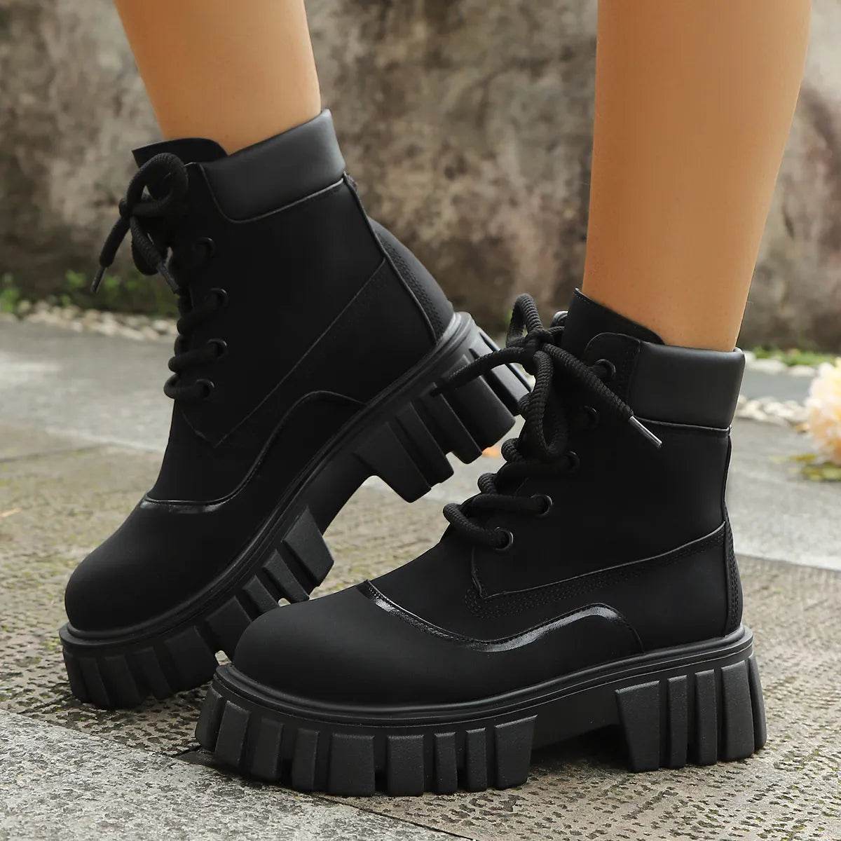 Lace Up Platform Boots - ELY VESSA LLC