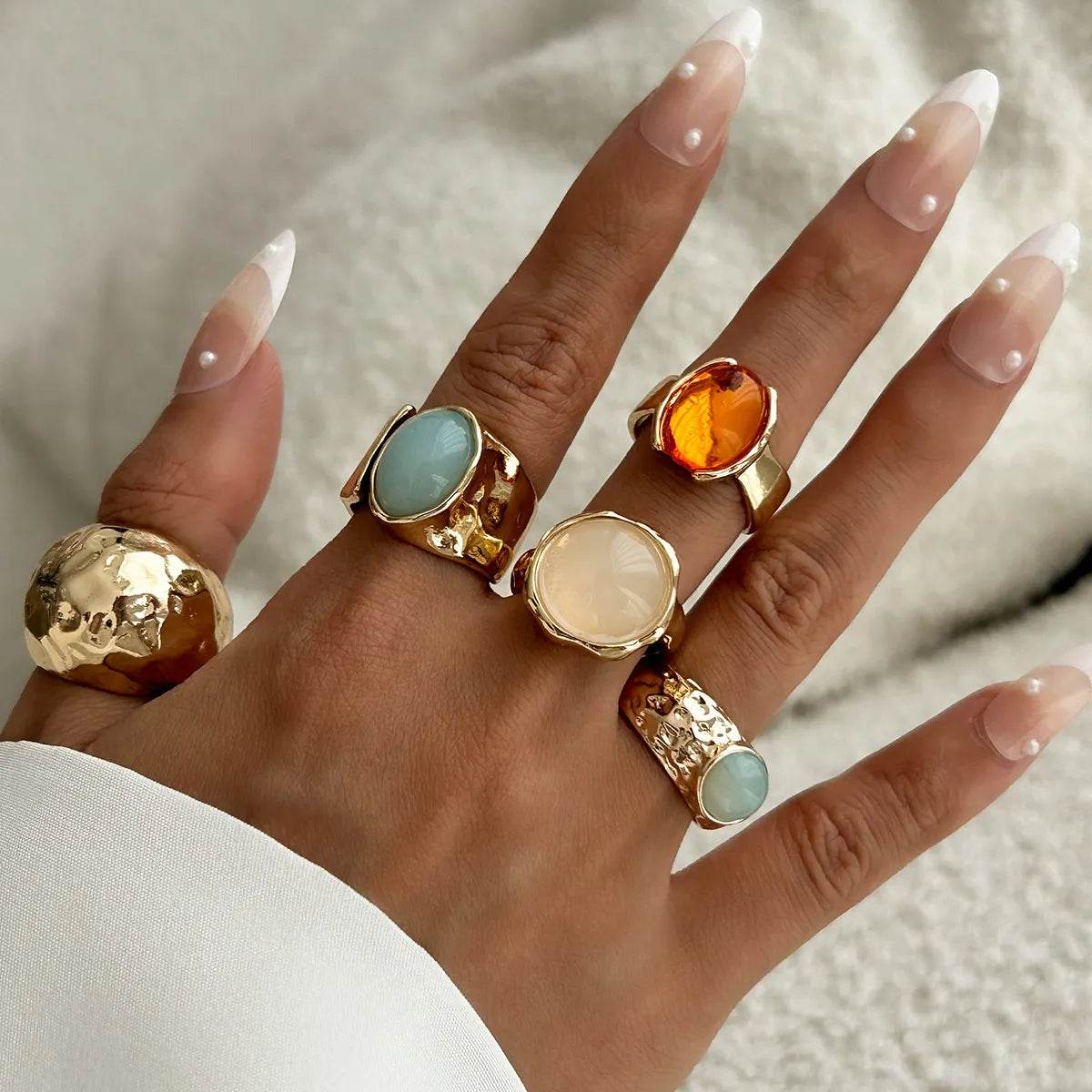 5-Piece 18K Gold-Plated Acrylic Stainless Steel Ring - ELY VESSA LLC
