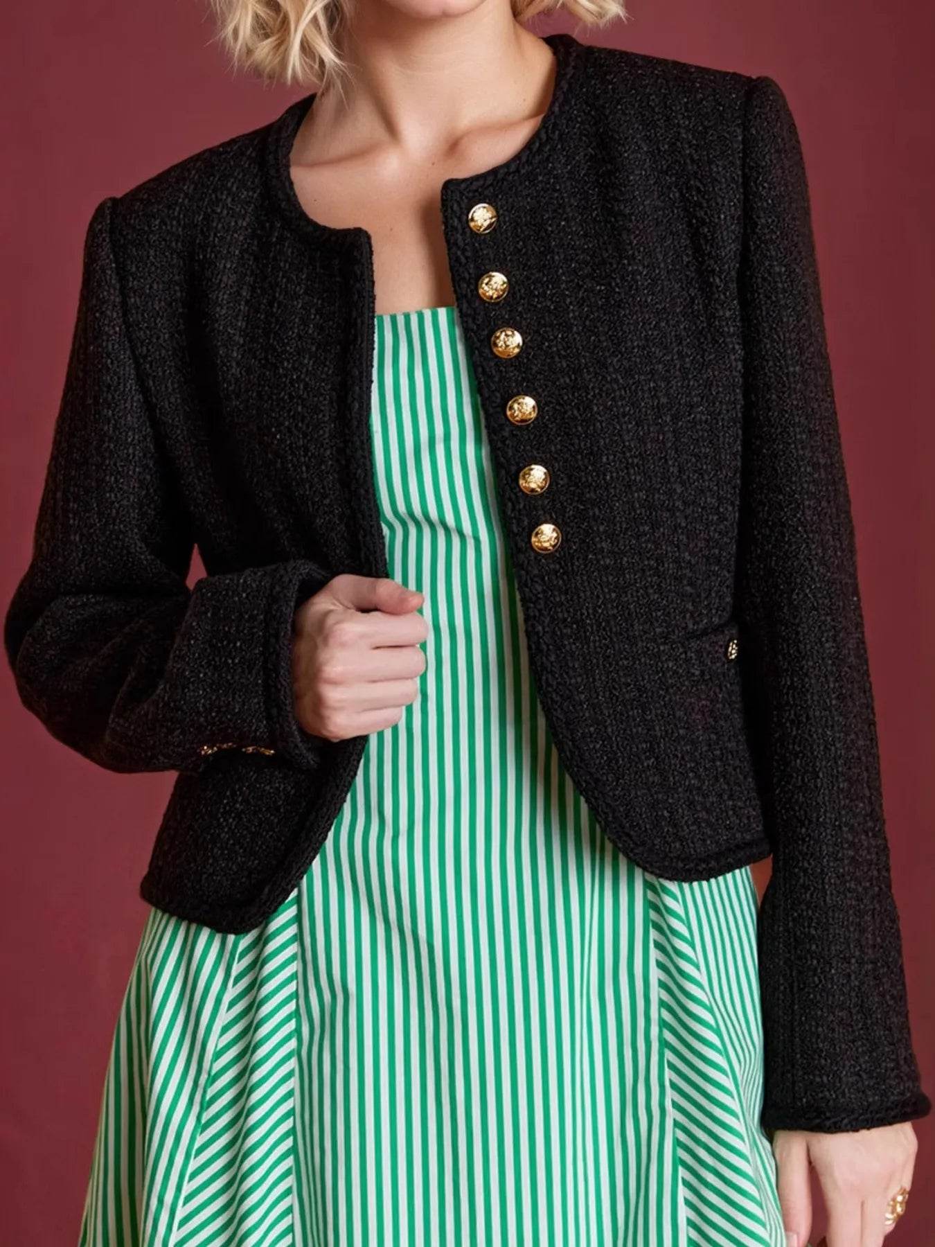 Button Up Long Sleeve Textured Outerwear - ELY VESSA LLC
