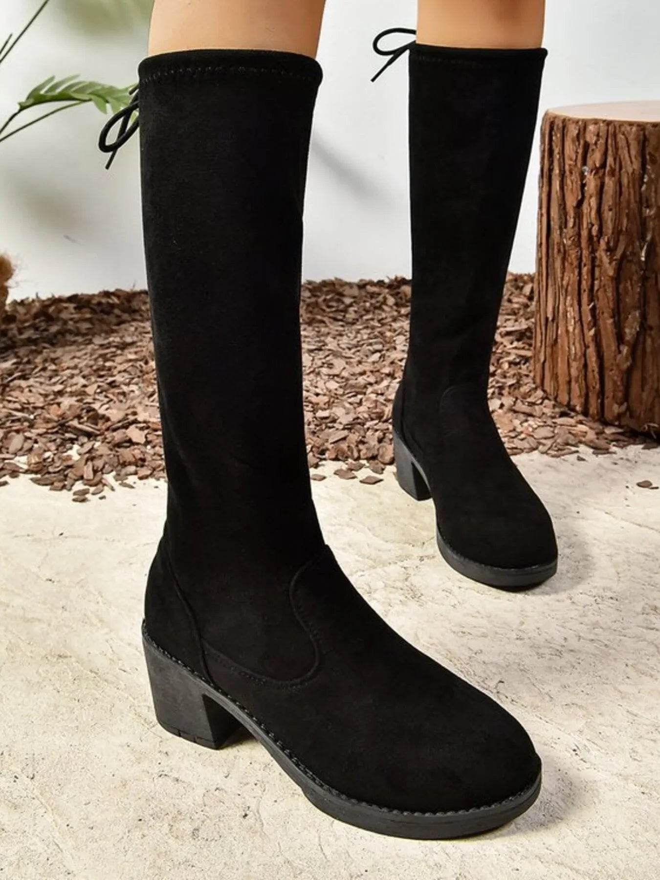Round Toe Block Heels Boots - ELY VESSA LLC