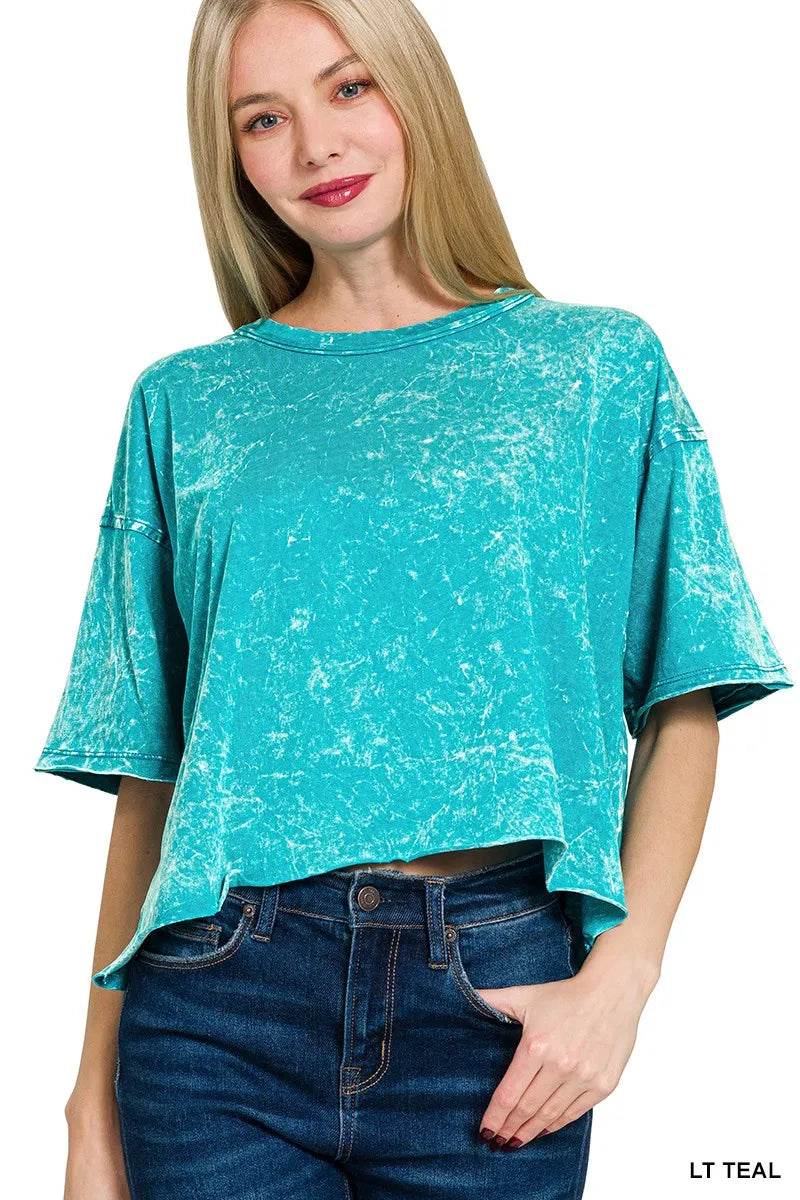 Zenana Acid Crinkle-Washed Oversized T-Shirt - ELY VESSA LLC