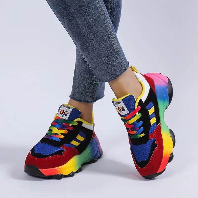 Lace-Up Mesh Round Toe Platform Sneakers - ELY VESSA LLC