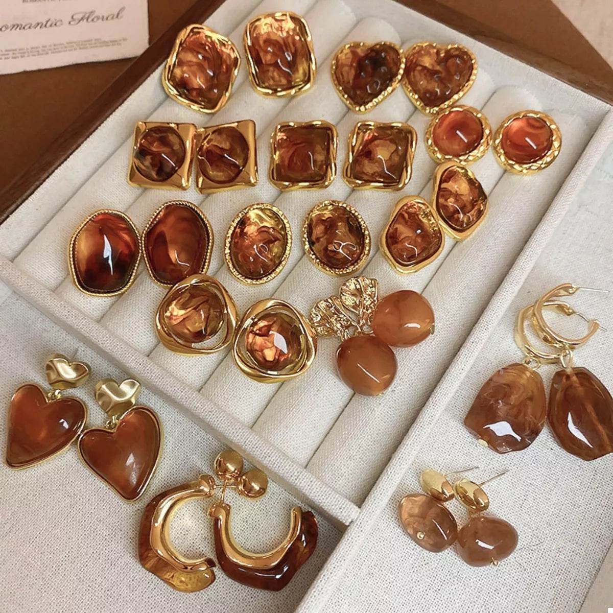 18K Gold-Plated Alloy Resin Geometric Earrings - ELY VESSA LLC