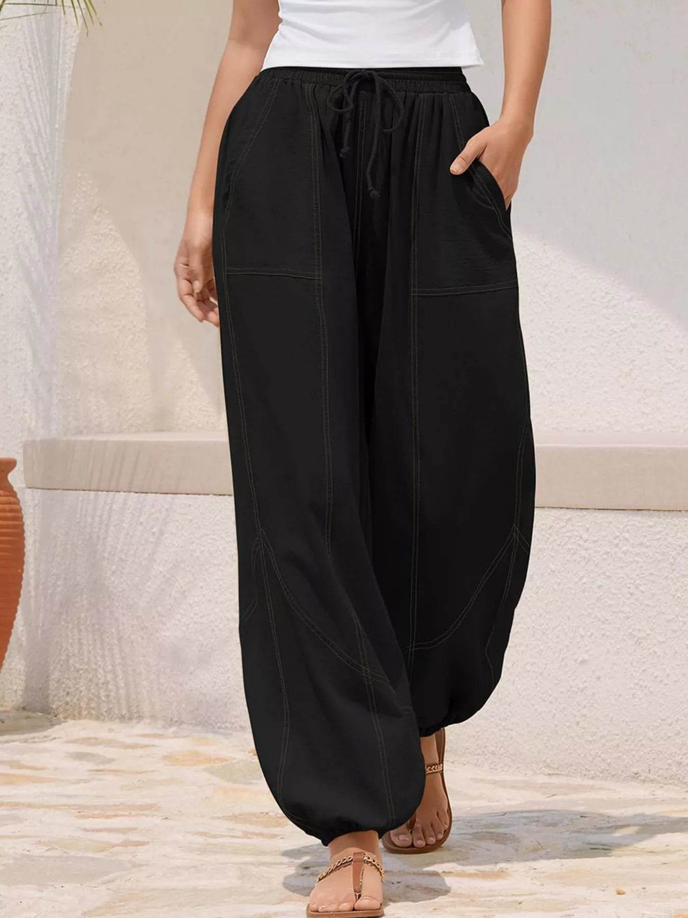 Wide Leg Drawstring Pants - ELY VESSA LLC