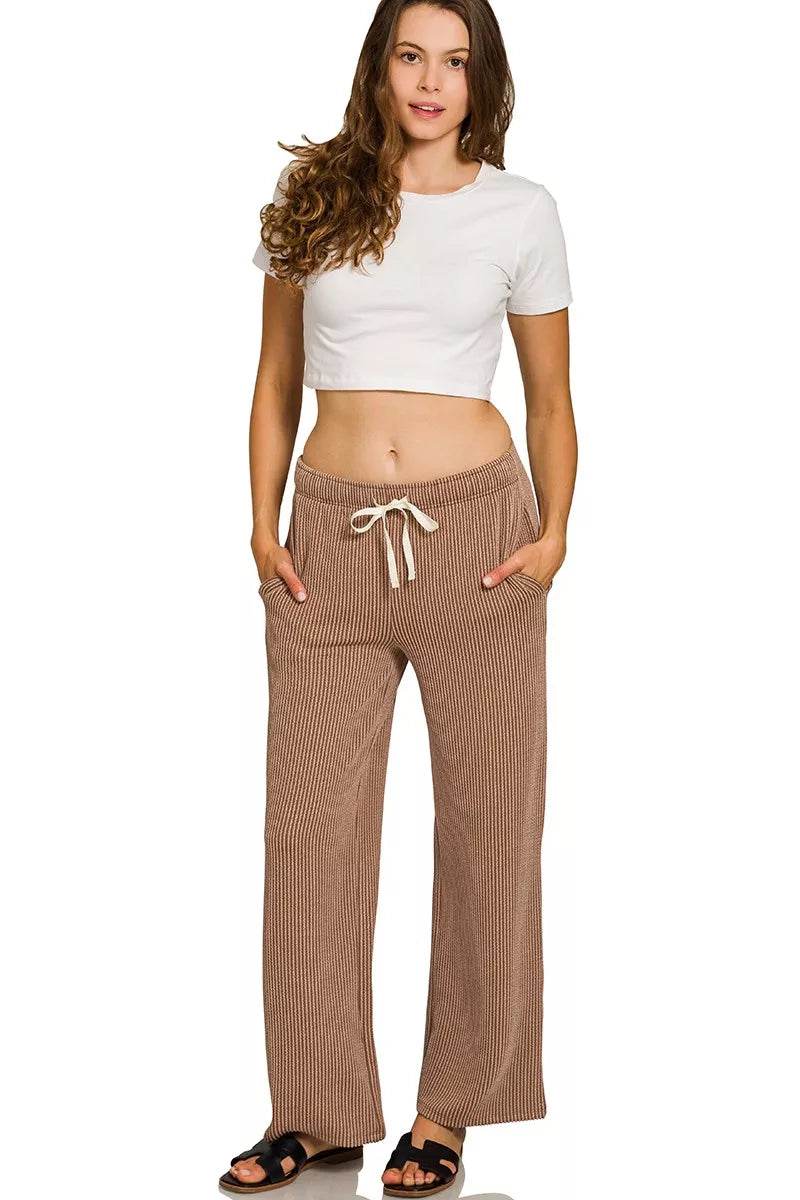 Zenana Raised Rib Short Sleeve Tee & Pants Set - ELY VESSA LLC