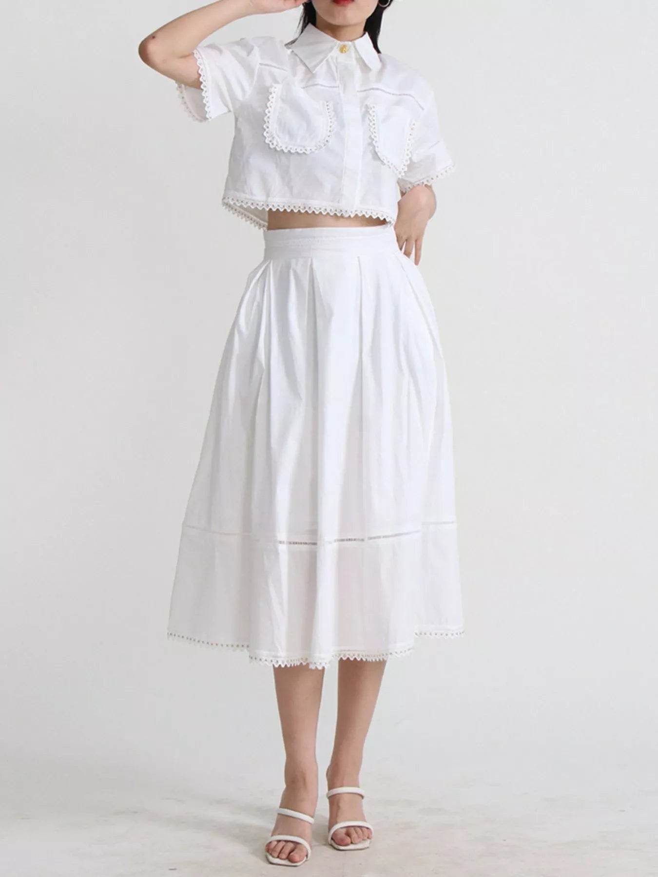 Short Sleeve Shirt and Skirt Set - ELY VESSA LLC