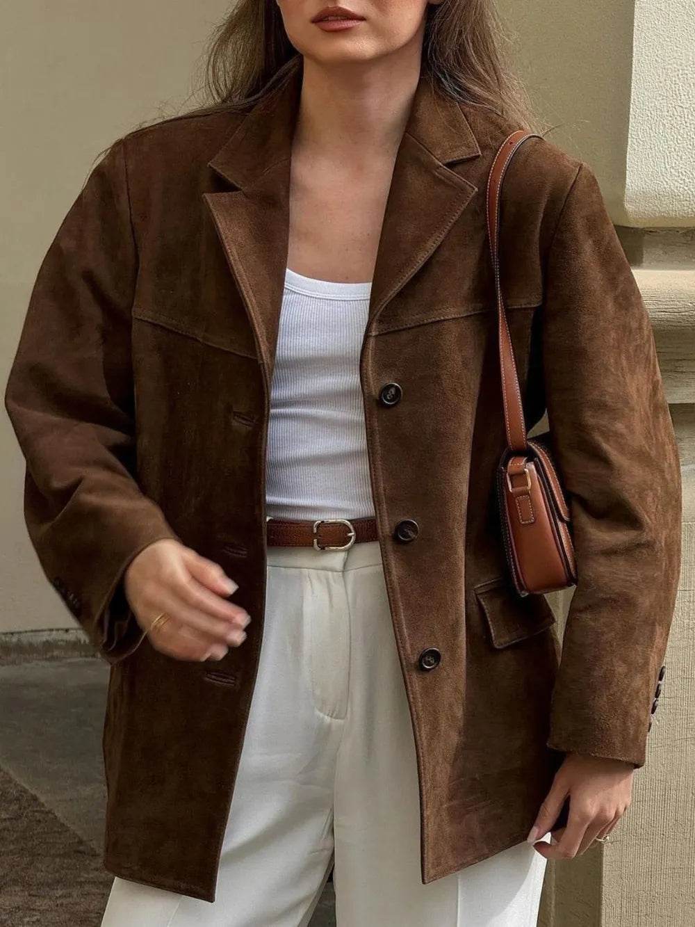 Lapel Collar Button Up Jacket - ELY VESSA LLC