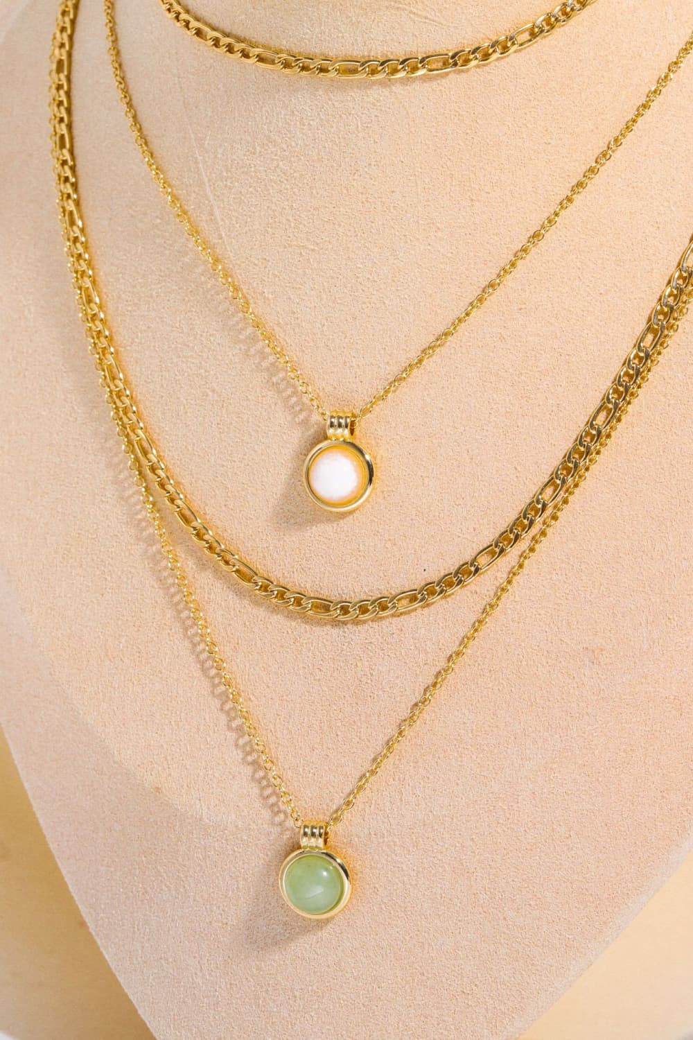 Copper 14K Gold-Plated Round Shape Aventurine Pendant Necklace - ELY VESSA LLC