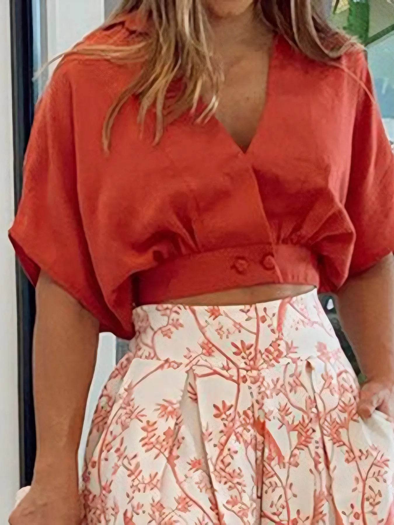 Surplice Top and High Waist Pants Set - ELY VESSA LLC