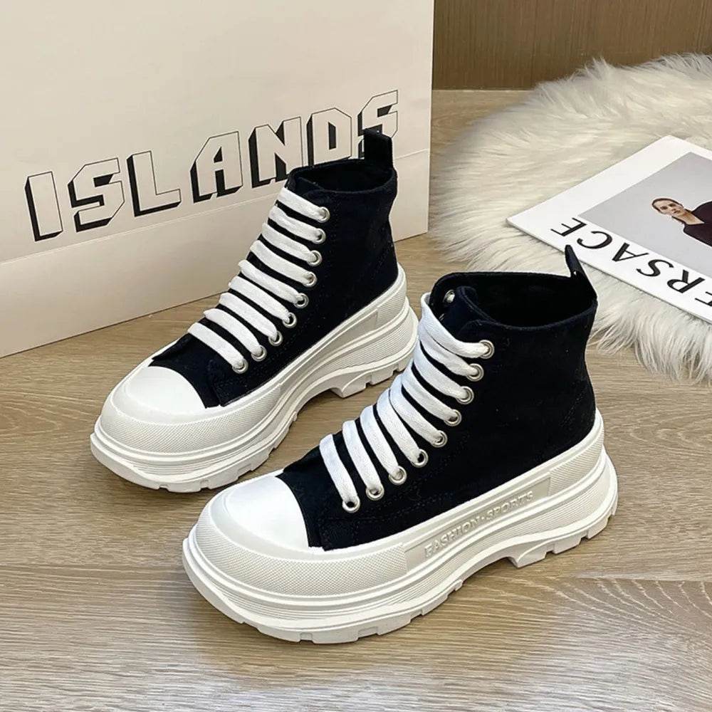 Lace Up Canvas Platform Sneakers - ELY VESSA LLC