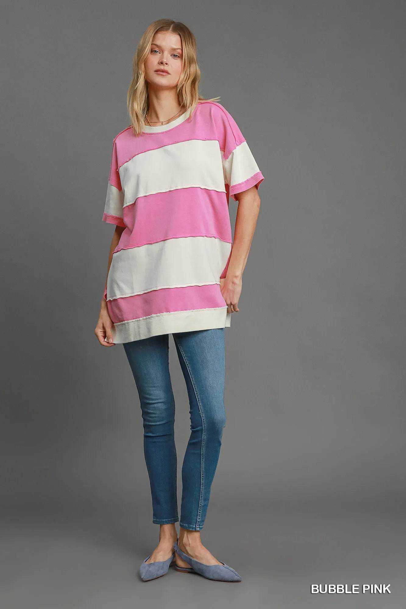 Umgee Mineral Wash ColorBlock Tunic Dress - ELY VESSA LLC