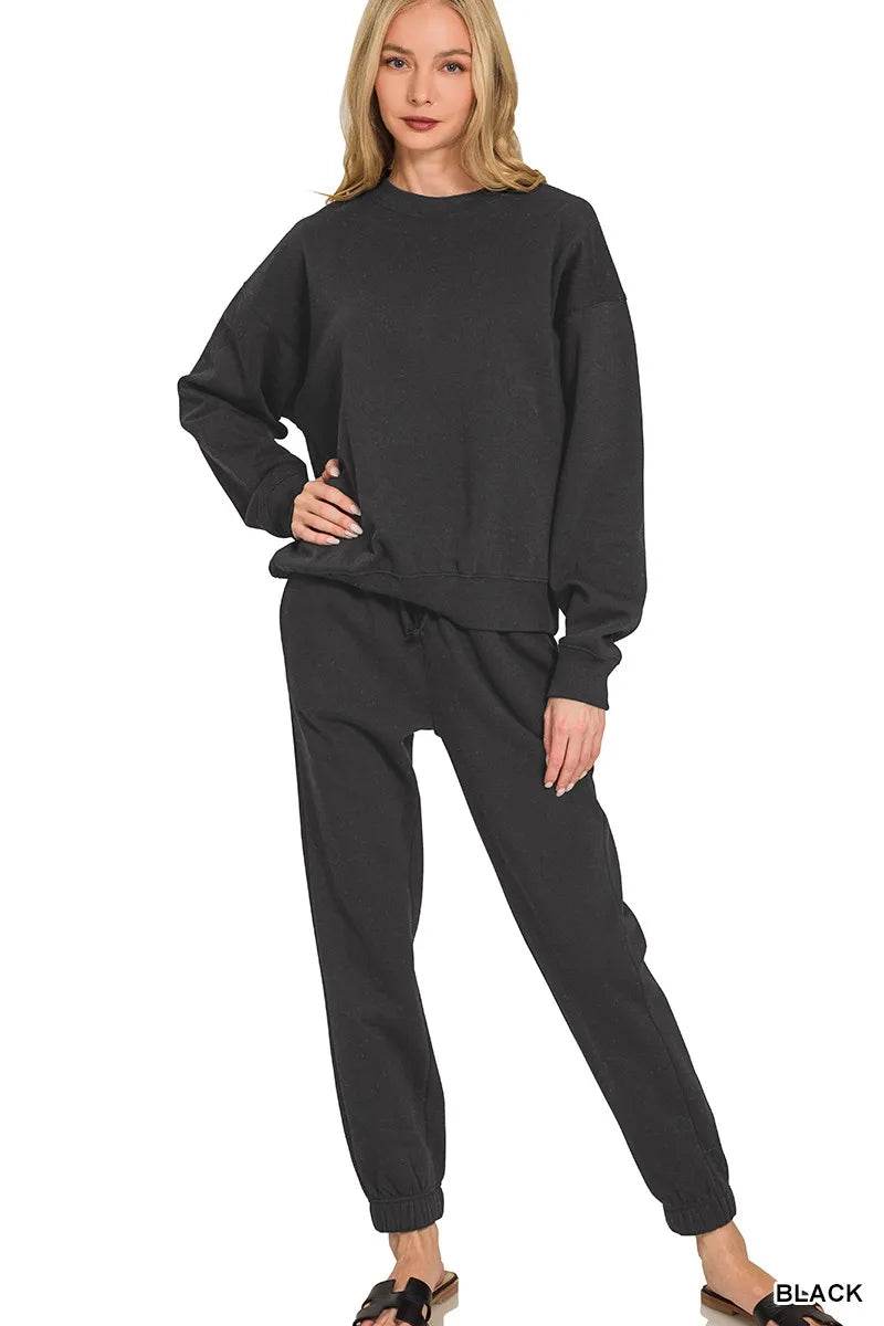 Zenana Fleece Long Sleeve Pullover & Jogger Set - ELY VESSA LLC