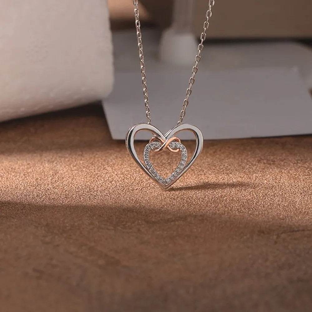 Heart Shape Inlaid Zircon 925 Sterling Silver Necklace - ELY VESSA LLC