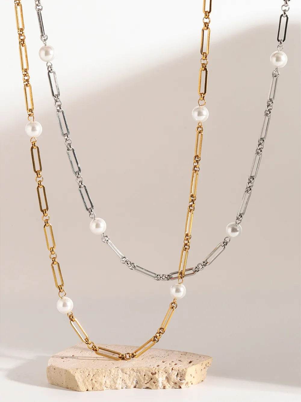 Stainless Steel Pearl Chain Necklace - ELY VESSA LLC