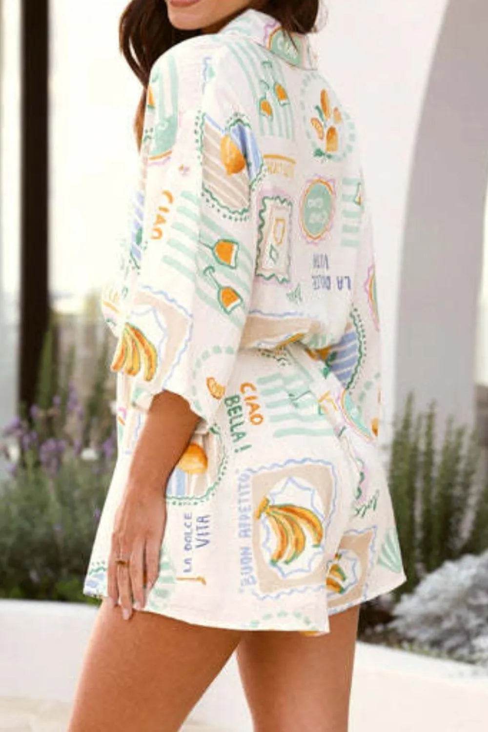 Printed 3/4 Sleeve Romper - ELY VESSA LLC