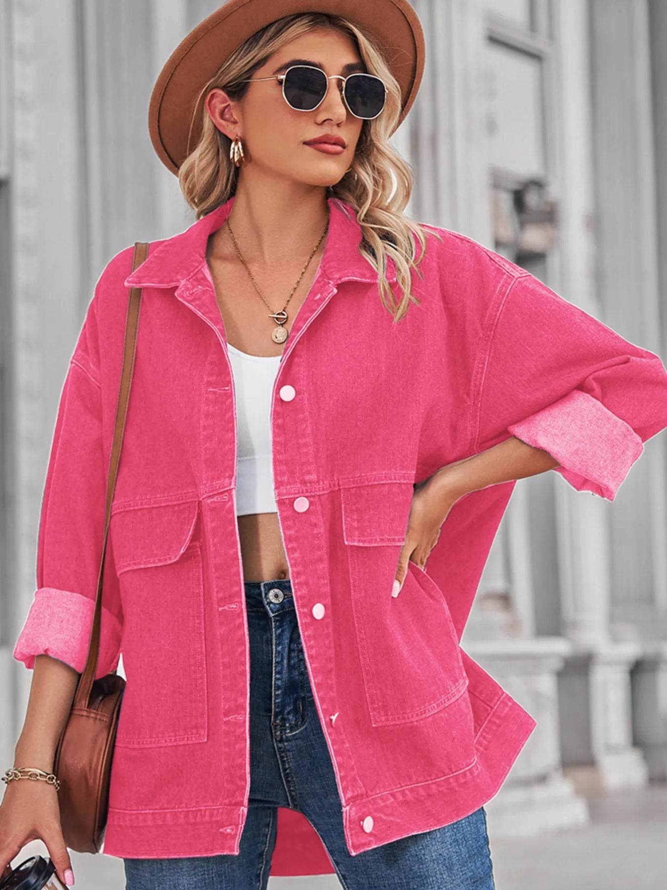 Button Up Long Sleeve Denim Jacket - ELY VESSA LLC