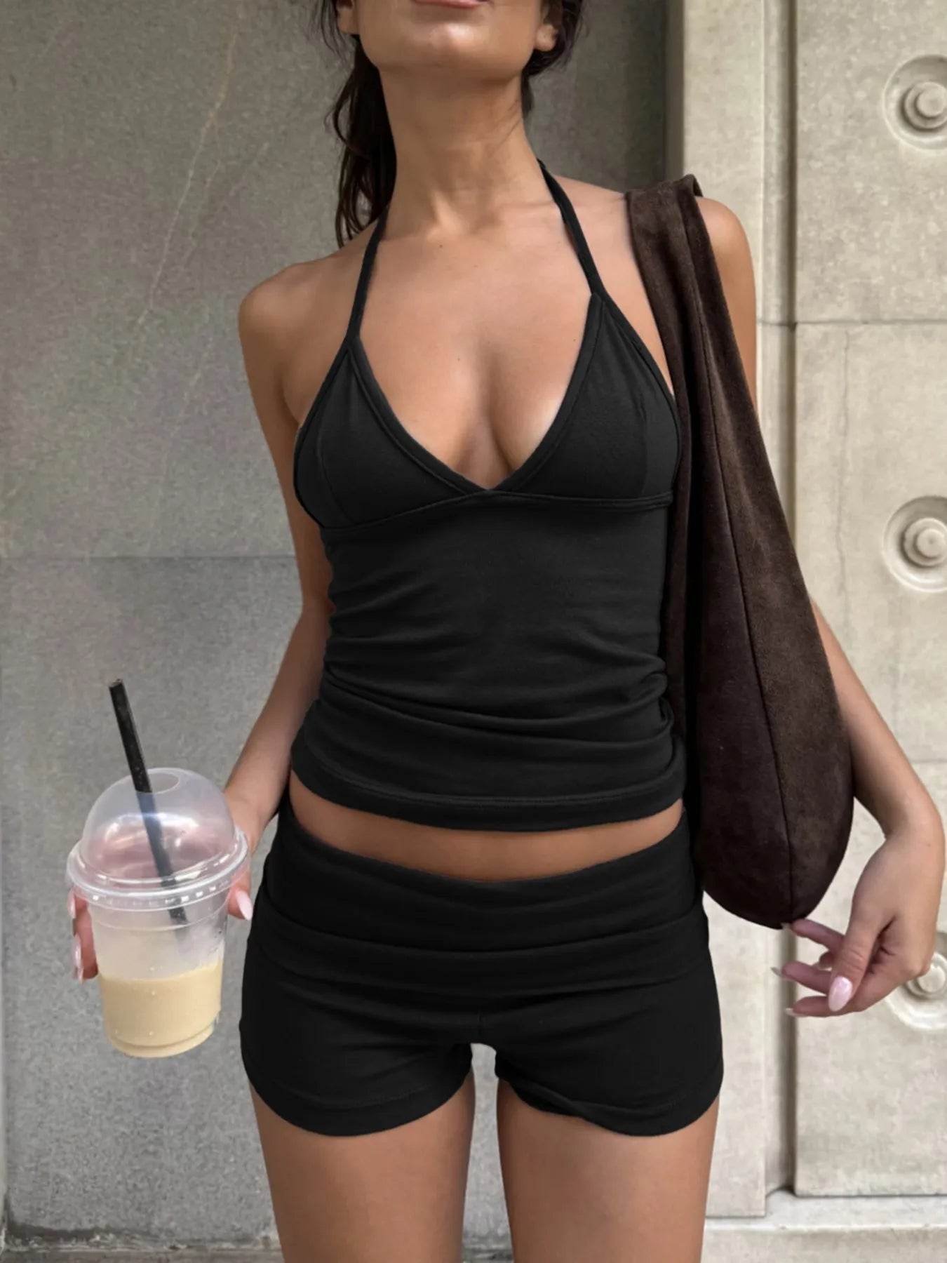 Halter Neck Cami and Shorts Set - ELY VESSA LLC