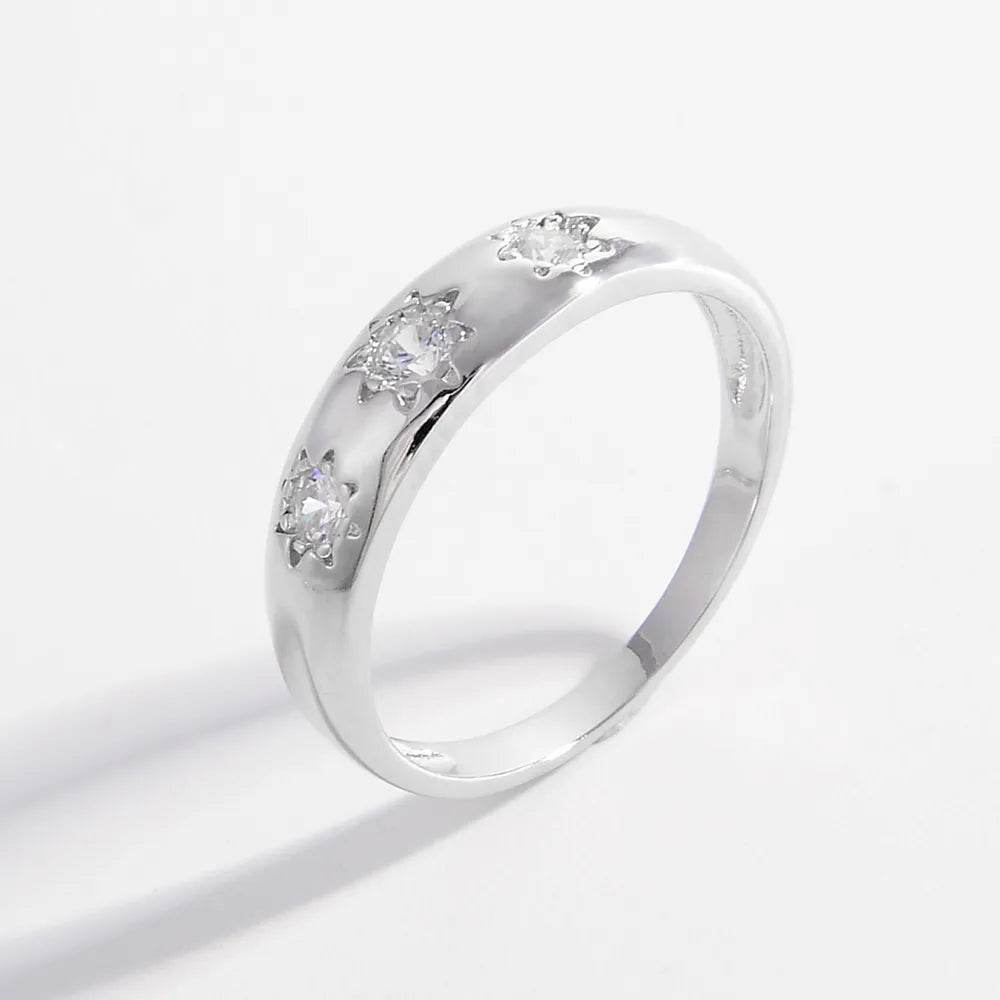 925 Sterling Silver Inlaid Zircon Ring - ELY VESSA LLC