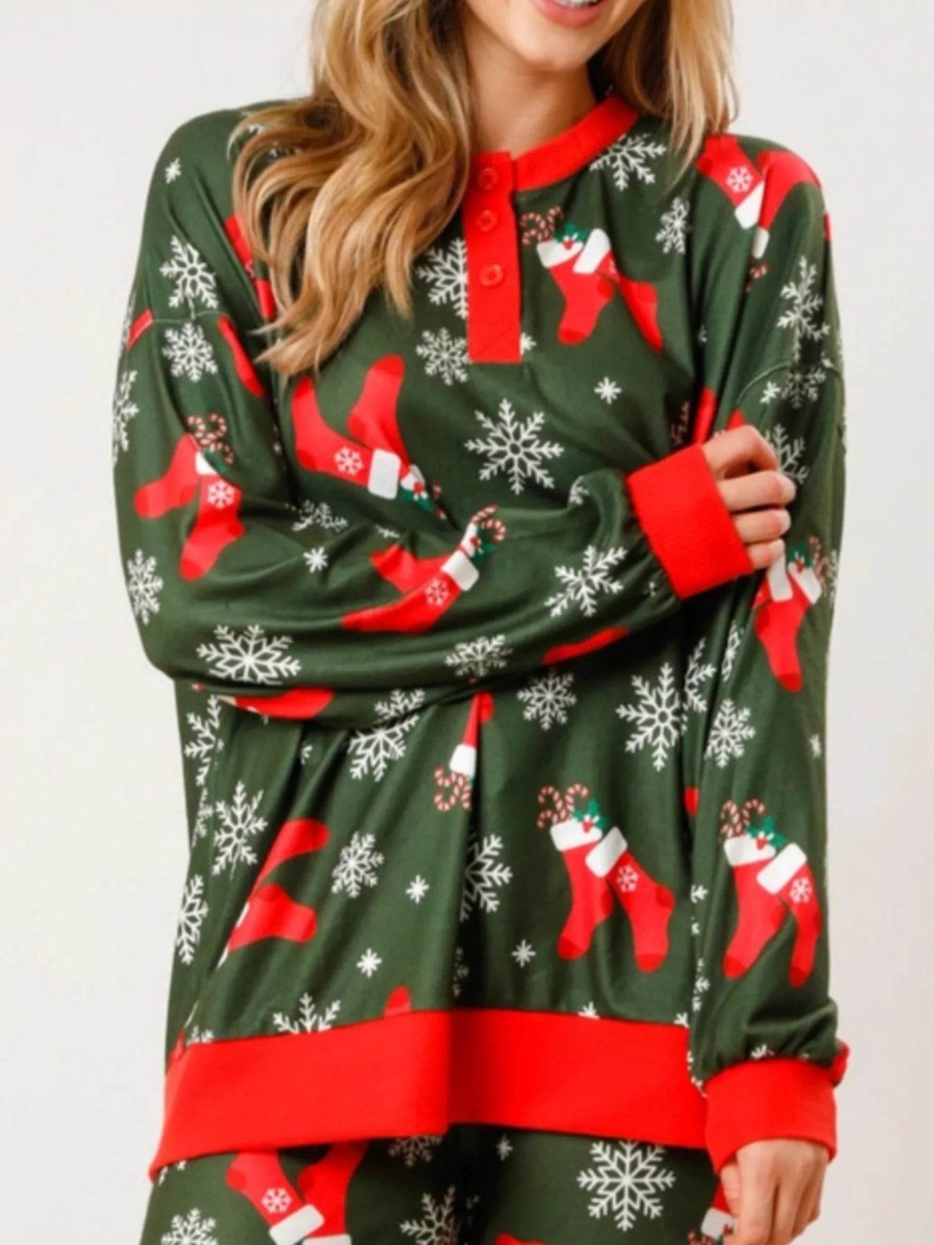 Christmas Long Sleeve Top and Pants Lounge Set - ELY VESSA LLC