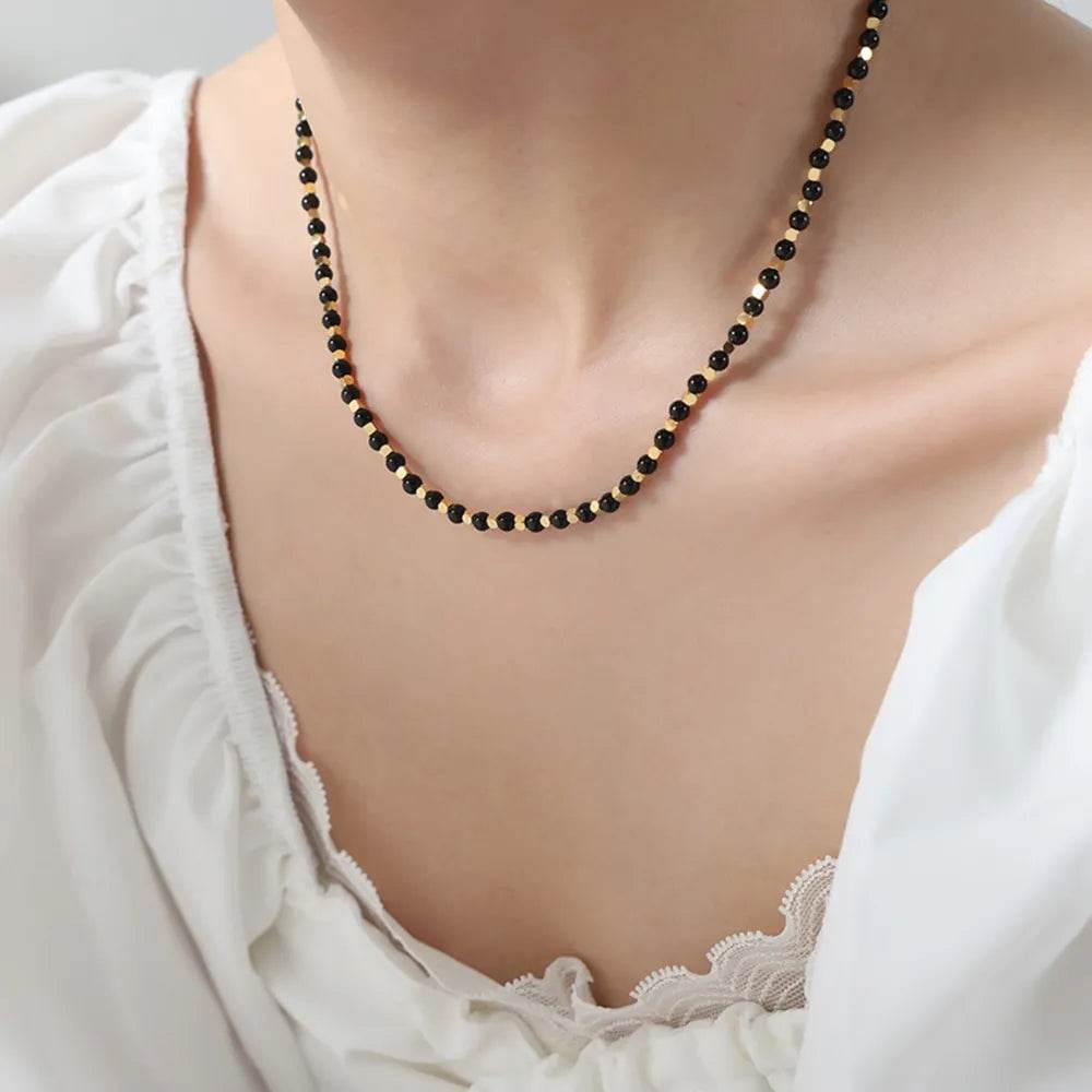 Agate Beaded Titanium Steel Necklace - ELY VESSA LLC