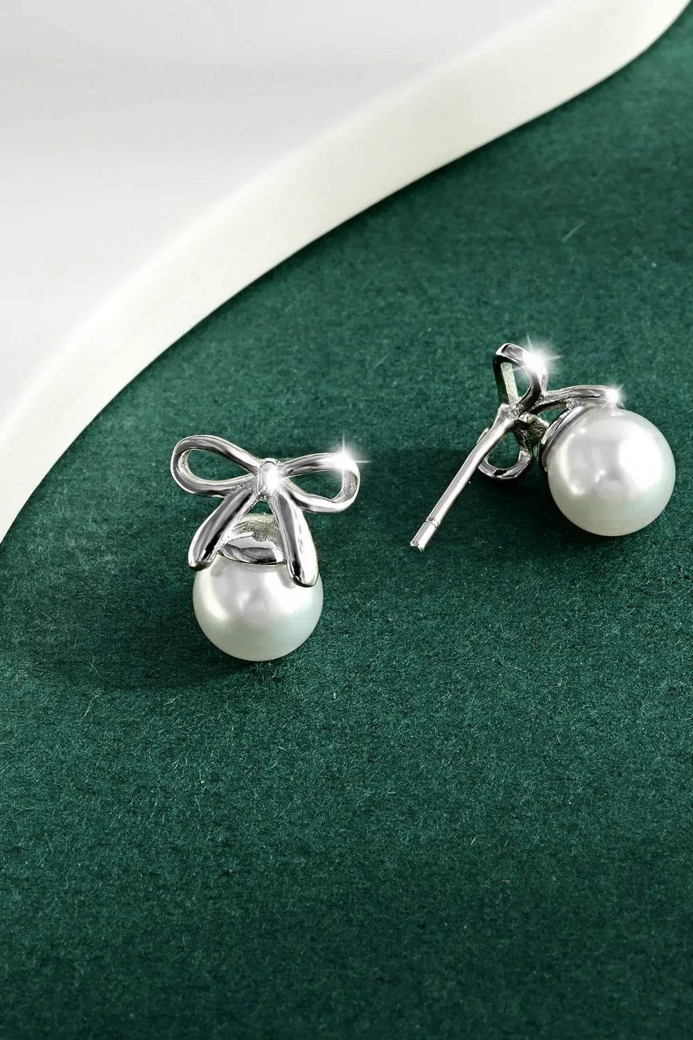 925 Sterling Silver Pearl Bow Earrings - ELY VESSA LLC