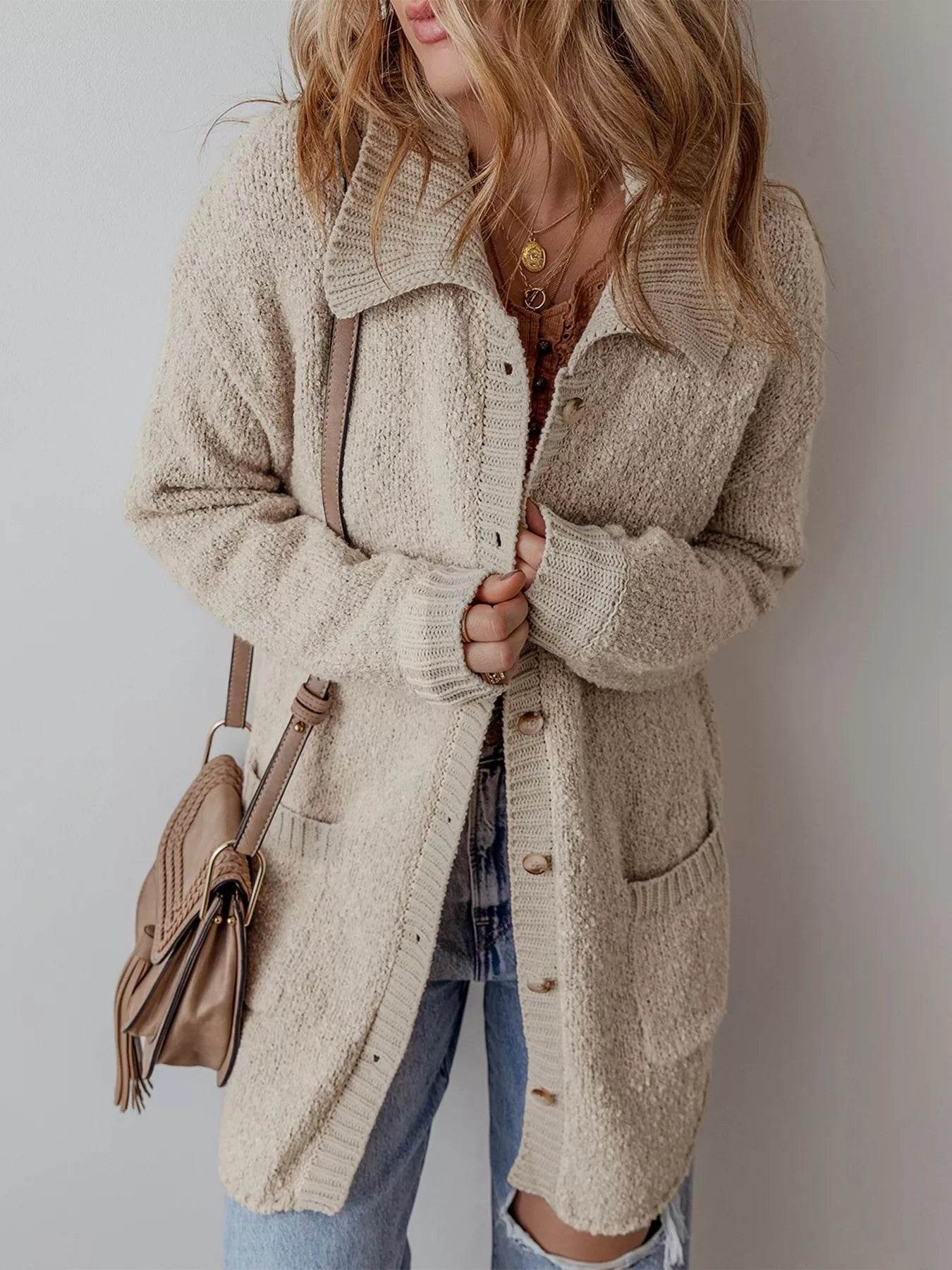 Button-Up Cardigan with Pockets - ELY VESSA LLC