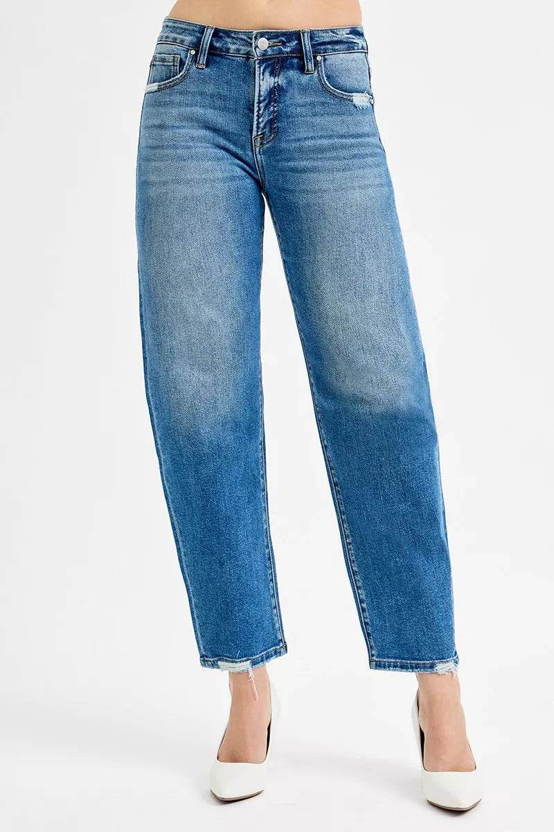 RISEN Tummy Control High Rise Ankle Slim Barrel Jeans - ELY VESSA LLC