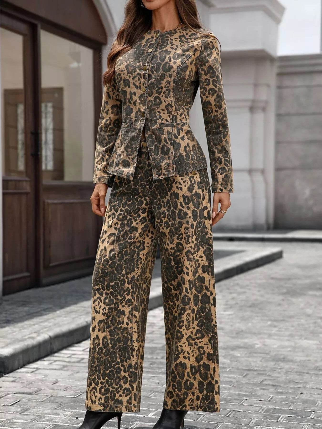 Button Up Long Sleeve Top and Jeans Denim Set - ELY VESSA LLC