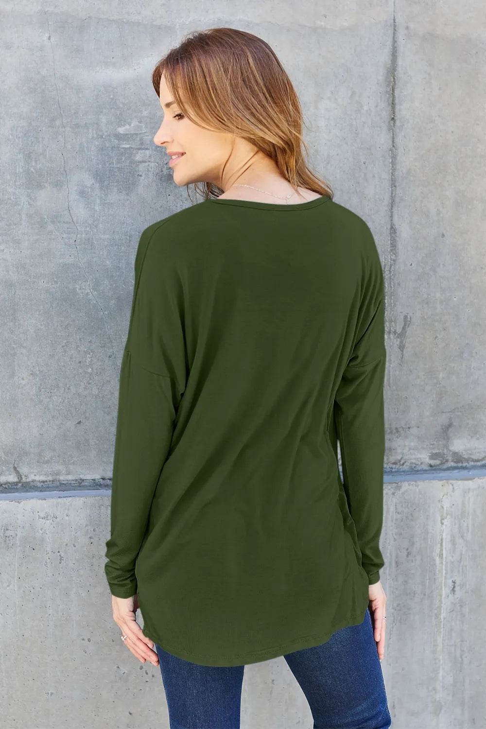 Basic Bae Full Size Round Neck Dropped Shoulder T-Shirt - ELY VESSA LLC