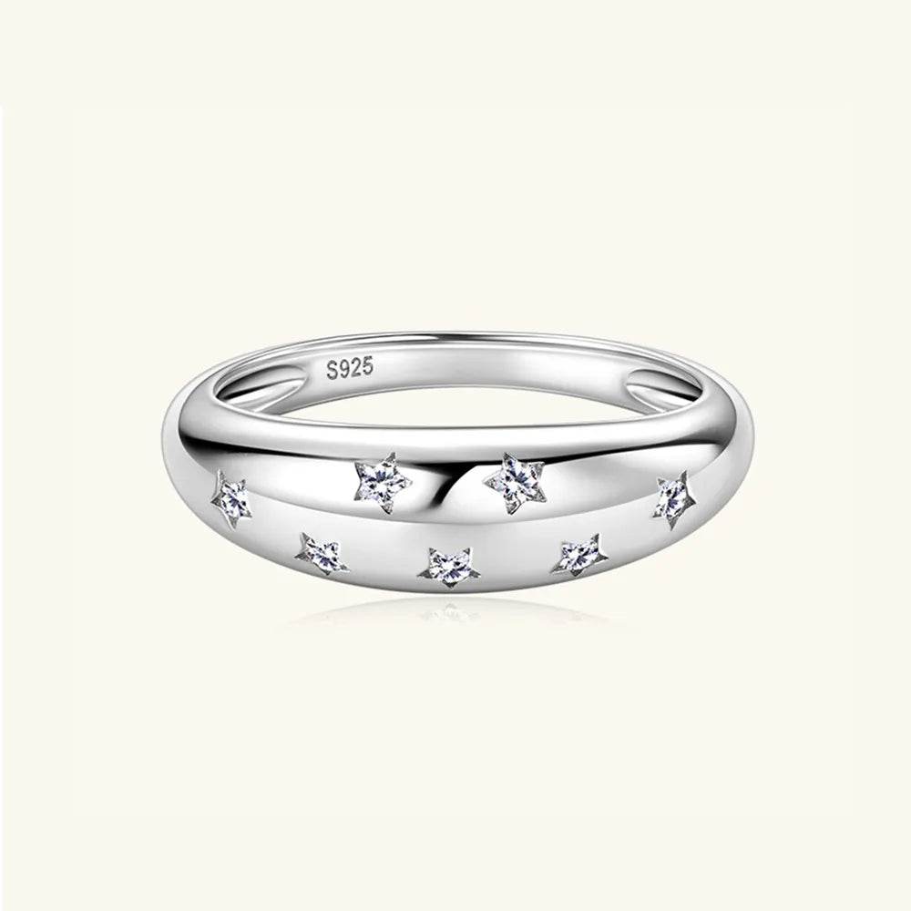 925 Sterling Silver Inlaid Moissanite Star Ring - ELY VESSA LLC
