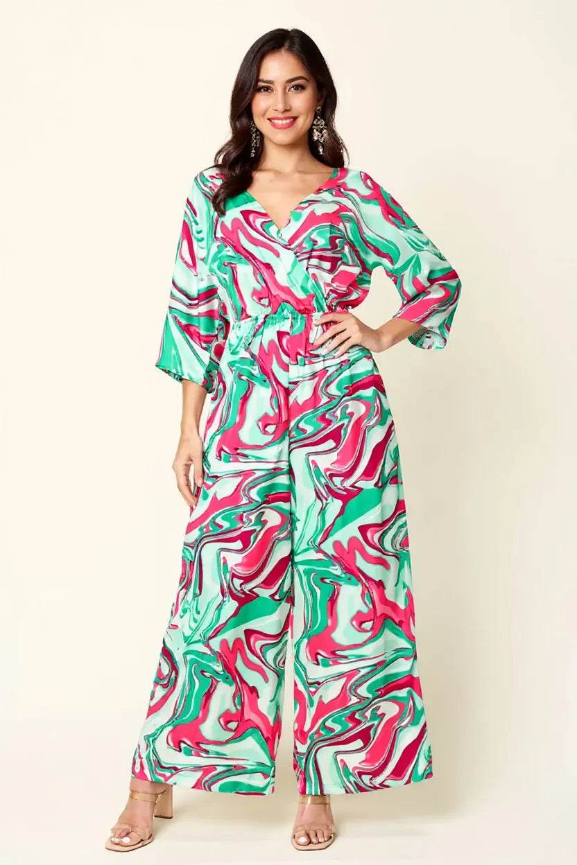 Double Take Full Size Half Sleeve Wide Leg Jumpsuit - ELY VESSA LLC