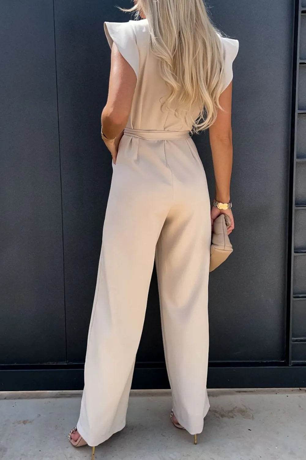 Round Neck Cap Sleeve Jumpsuit - ELY VESSA LLC