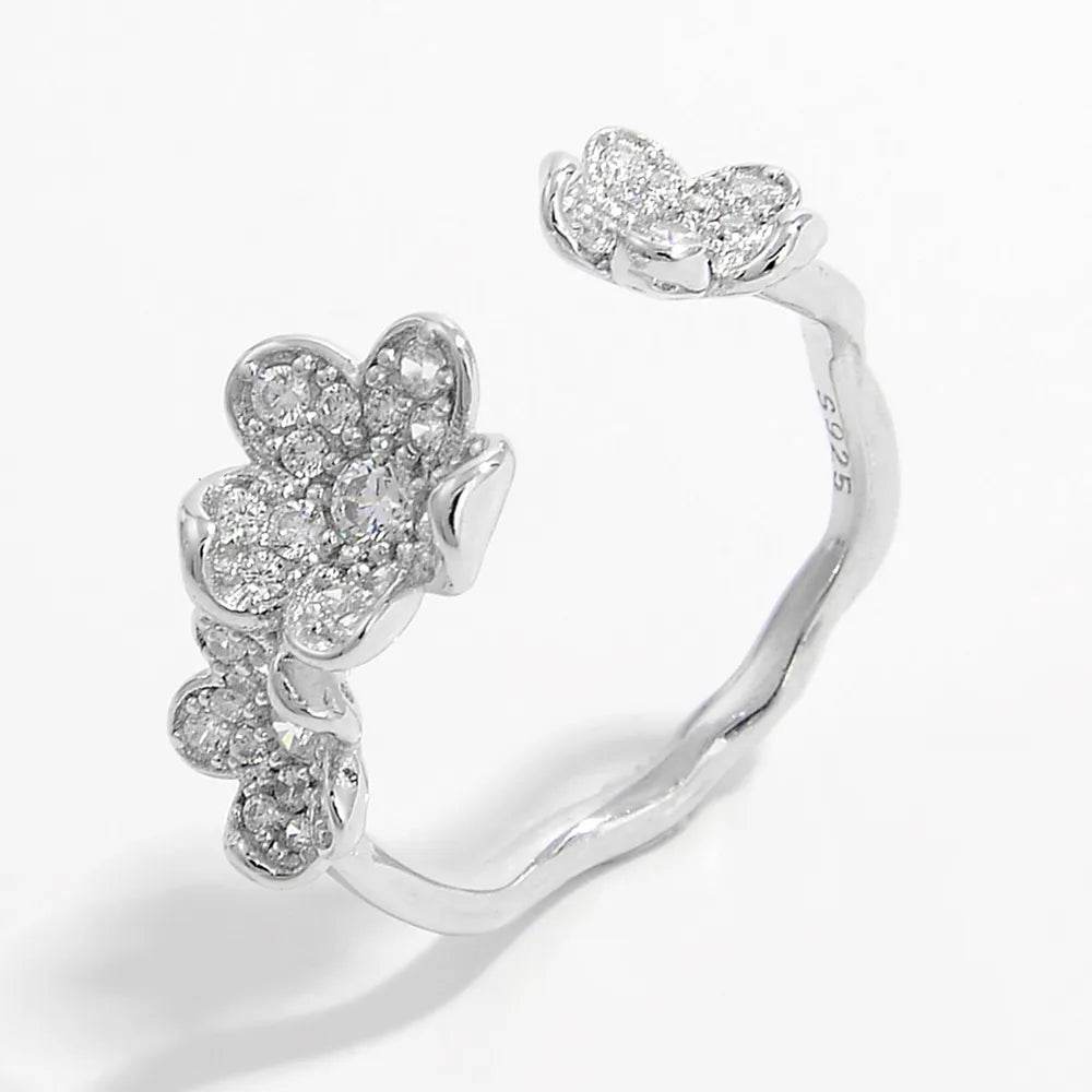 925 Sterling Silver Inlaid Zircon Open Ring - ELY VESSA LLC